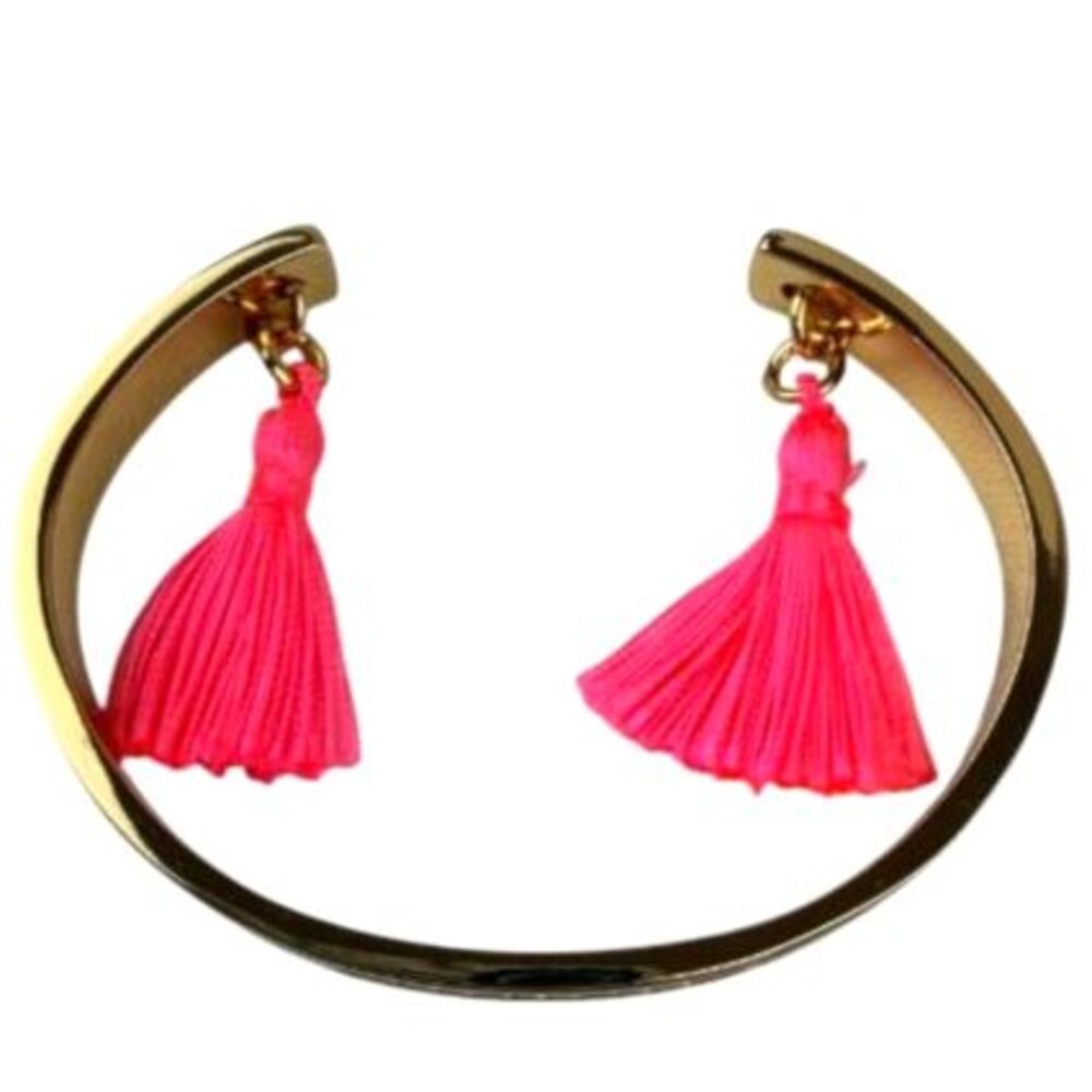 Lilly Pulitzer It's Always Summer Somewhere Neon Pink Tassel Open Cuff Bracelet